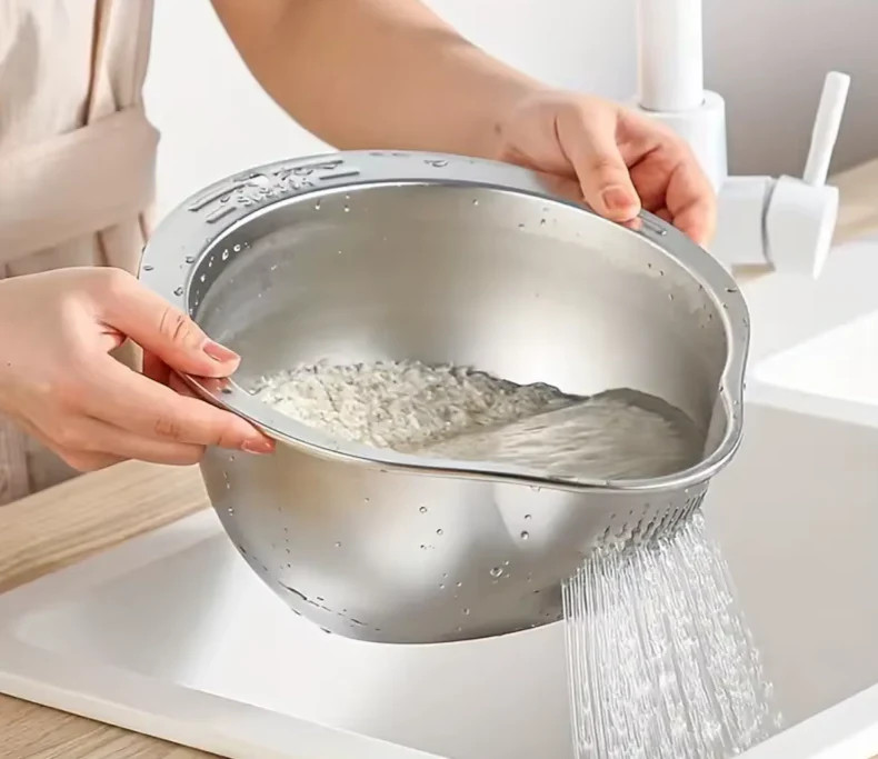 Stainless Steel 304 Rice Washer Strainer Bowl – Fruit & Vegetable Colander