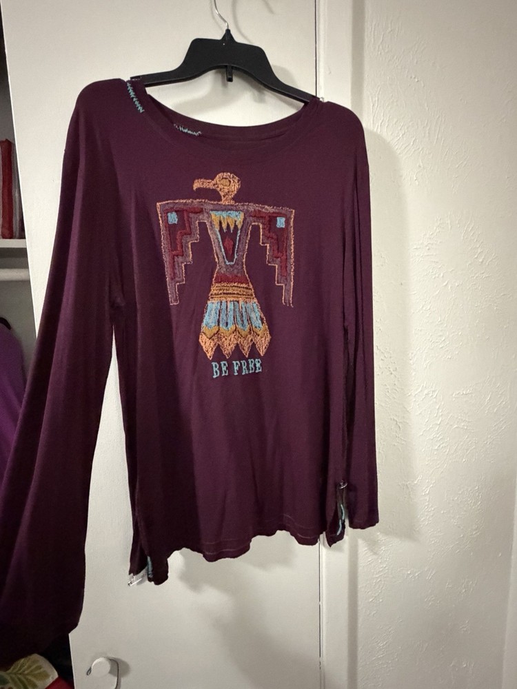 Double D Ranch Embroidered Western Long Sleeve Top Purple M
