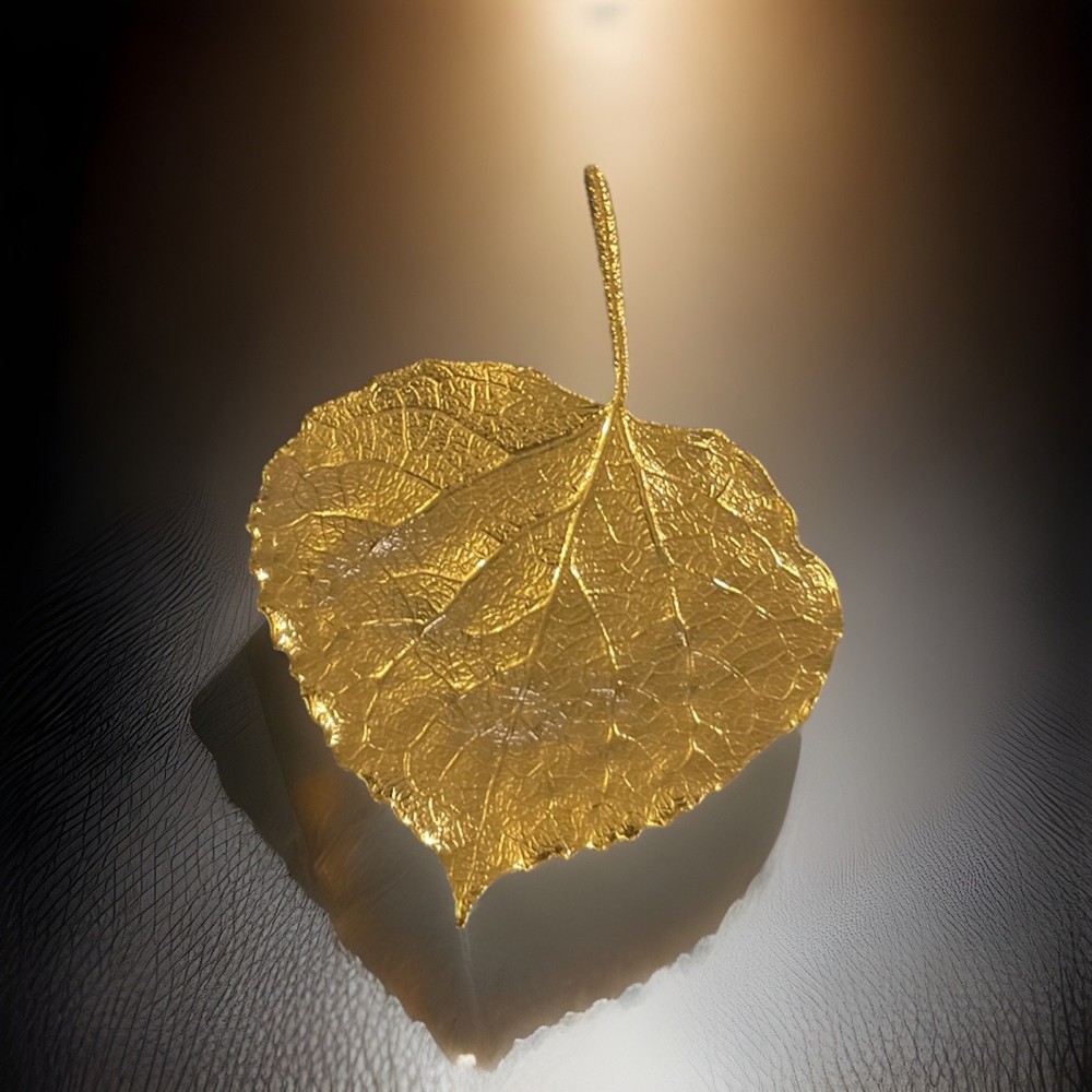 Vintage Aspen Leaf Brooch Pin Gold Tone Metal Jewelry Nature Inspire Botanical