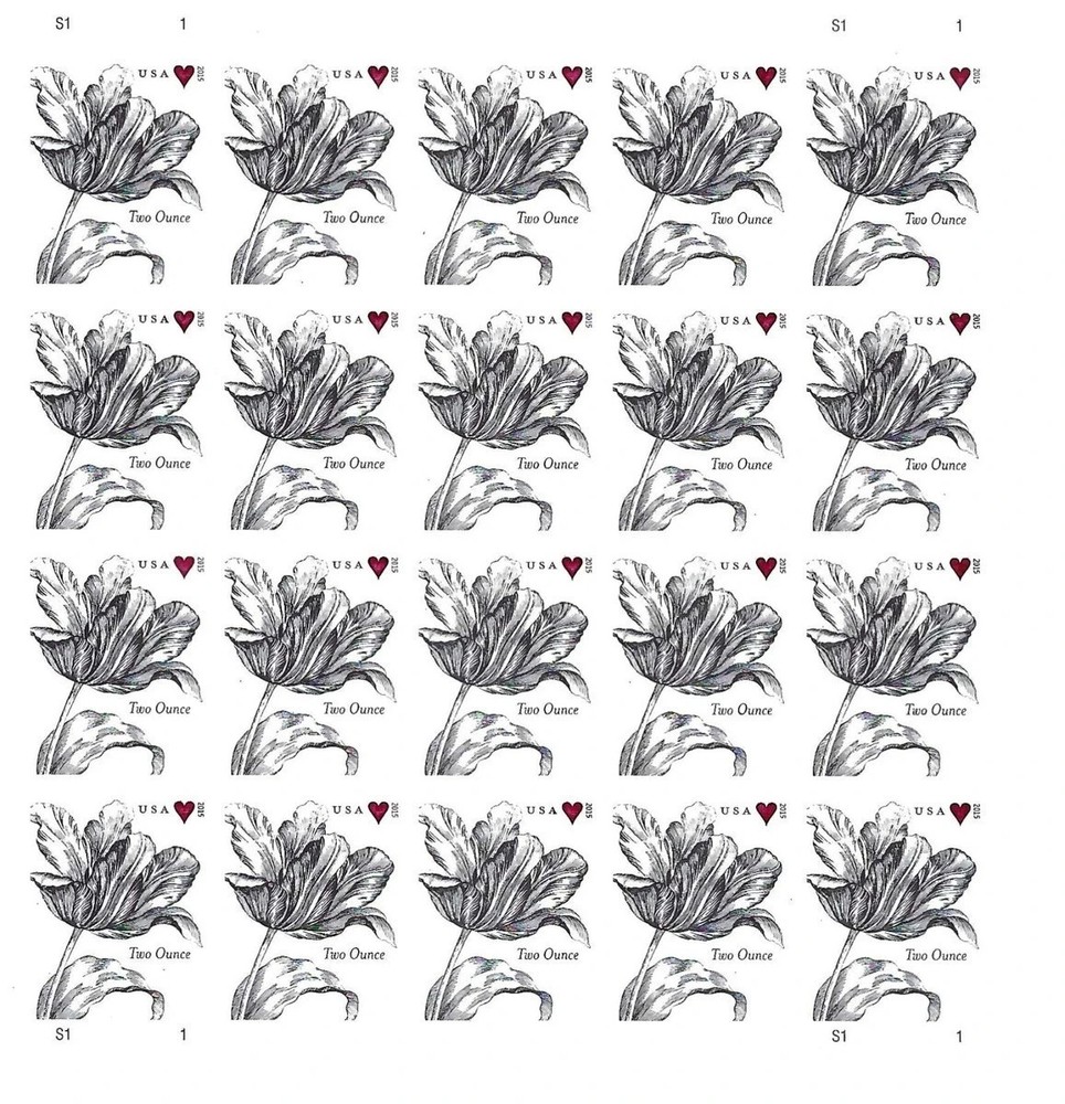 2015 Usps Sheet Of 100 Two Ounce Stamps Vintage Wedding Tulip