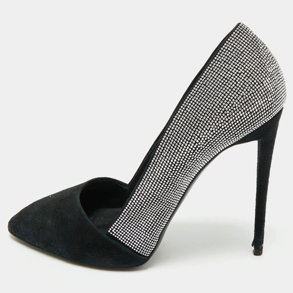 Giuseppe Zanotti Black Suede Crystal Embellished Pumps Size 39