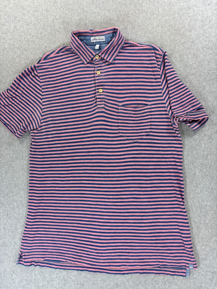 Peter Millar Cotton Striped Short Sleeve Polo Shirt (Men's Small) Pink/Blue