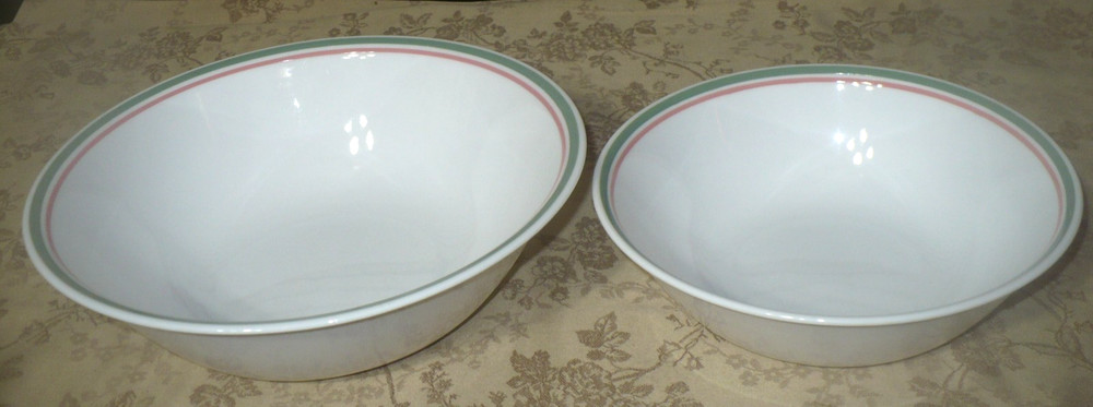 Corelle Heather Pink & Green Stripe SERVING BOWLS SET OF 2
