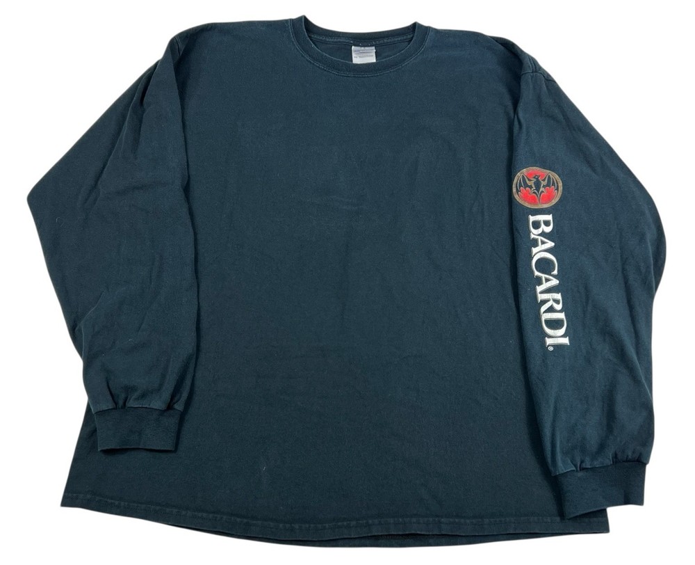 Vintage Y2K Bacardi Rum Bat Logo Black Long Sleeve T-Shirt Mens Size XL