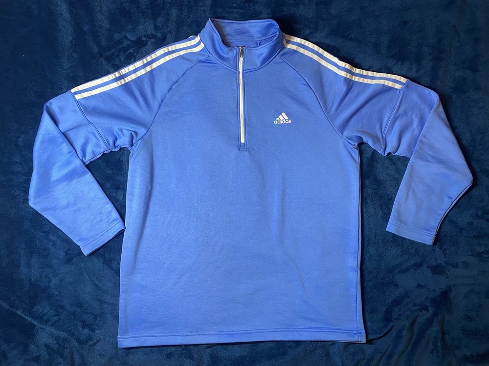 Adidas Golf Pullover Mens L Blue 1/4 Zip Long Sleeve Lightweight Striped