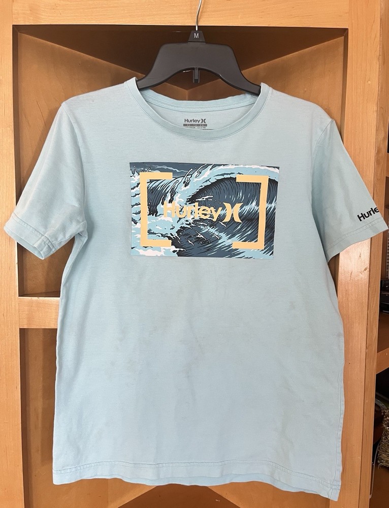 Hurley Boys XL Light Blue Logo Graphic Cotton Tee Short Sleeve Crew Neck