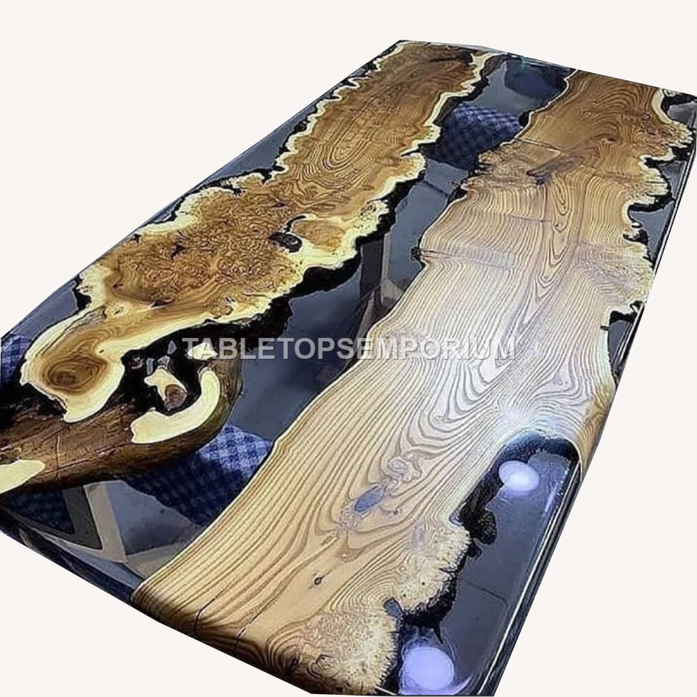 Epoxy Black Resin River Center Conference Table Natural Wood Acacia Art Decor