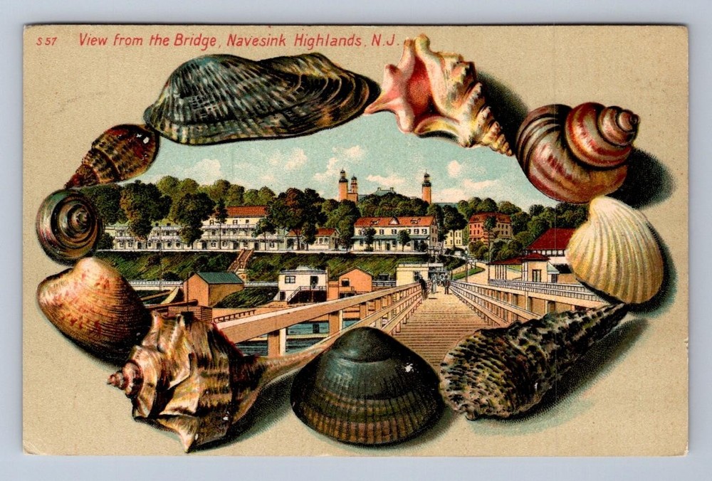 Bridge Navesink Highlands New Jersey S57 Langsdorf Shell Border Postcard (1907)