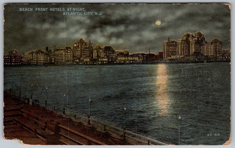 Antique Postcard Beach Front Hotels Atlantic City, NJ 1910s