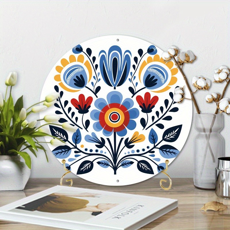 Nordic Folk Art Floral Metal Sign Scandinavian Decor