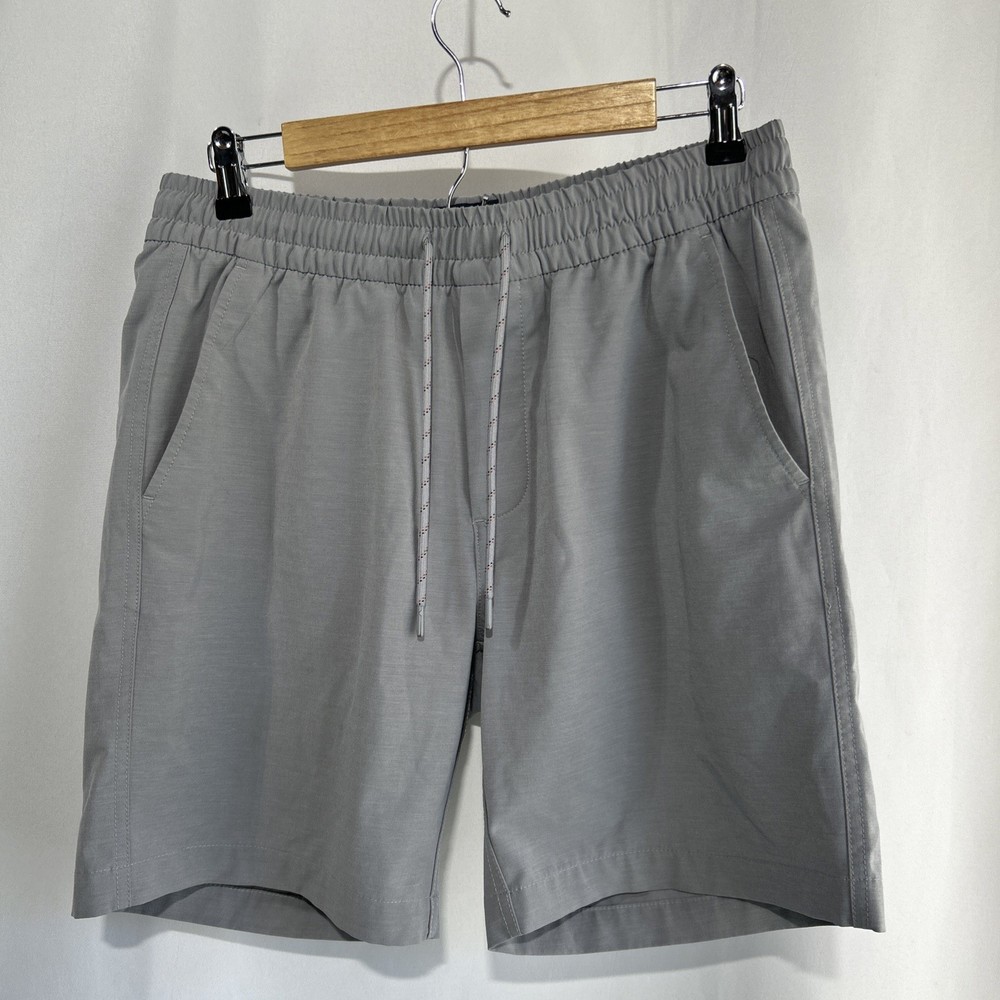Faherty Essential Drawstring Shorts Size Medium Gray Linen Pull On Beach Preppy