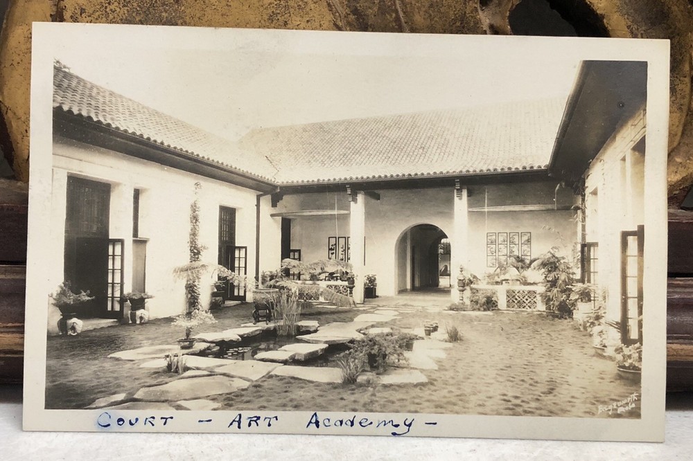 Honolulu Academy of Arts Courtyard RPPC Edgeworth Photo AZO Postcard 1920s-image