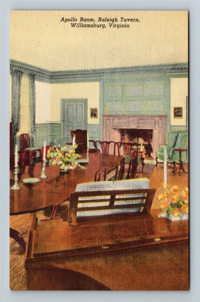 Williamsburg VA-Virginia, Apollo Room, Raleigh Tavern Vintage Souvenir Postcard