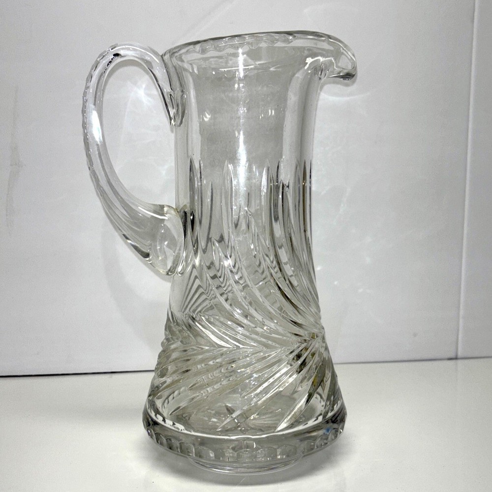 Vintage Faceted Crystal Swirl Water Pitcher Wine Jug 48oz 11 Inch  