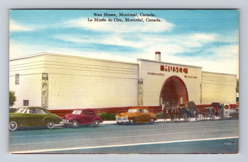 Montreal Canada, Wax Museum, Horse & Carriage, 1940's Cars, Vintage Postcard