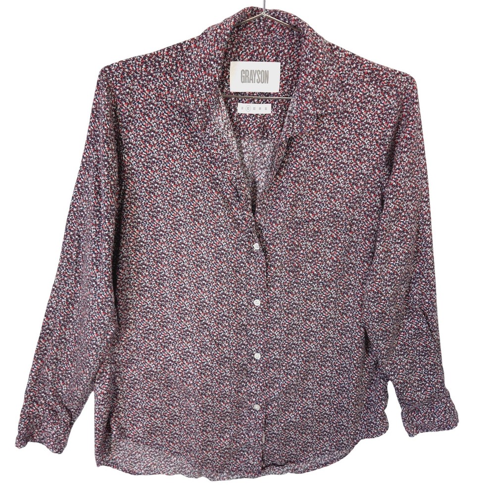 Anthropologie Grayson Shirt Womens 2 Red White Blue Geometric The Hero Button Up