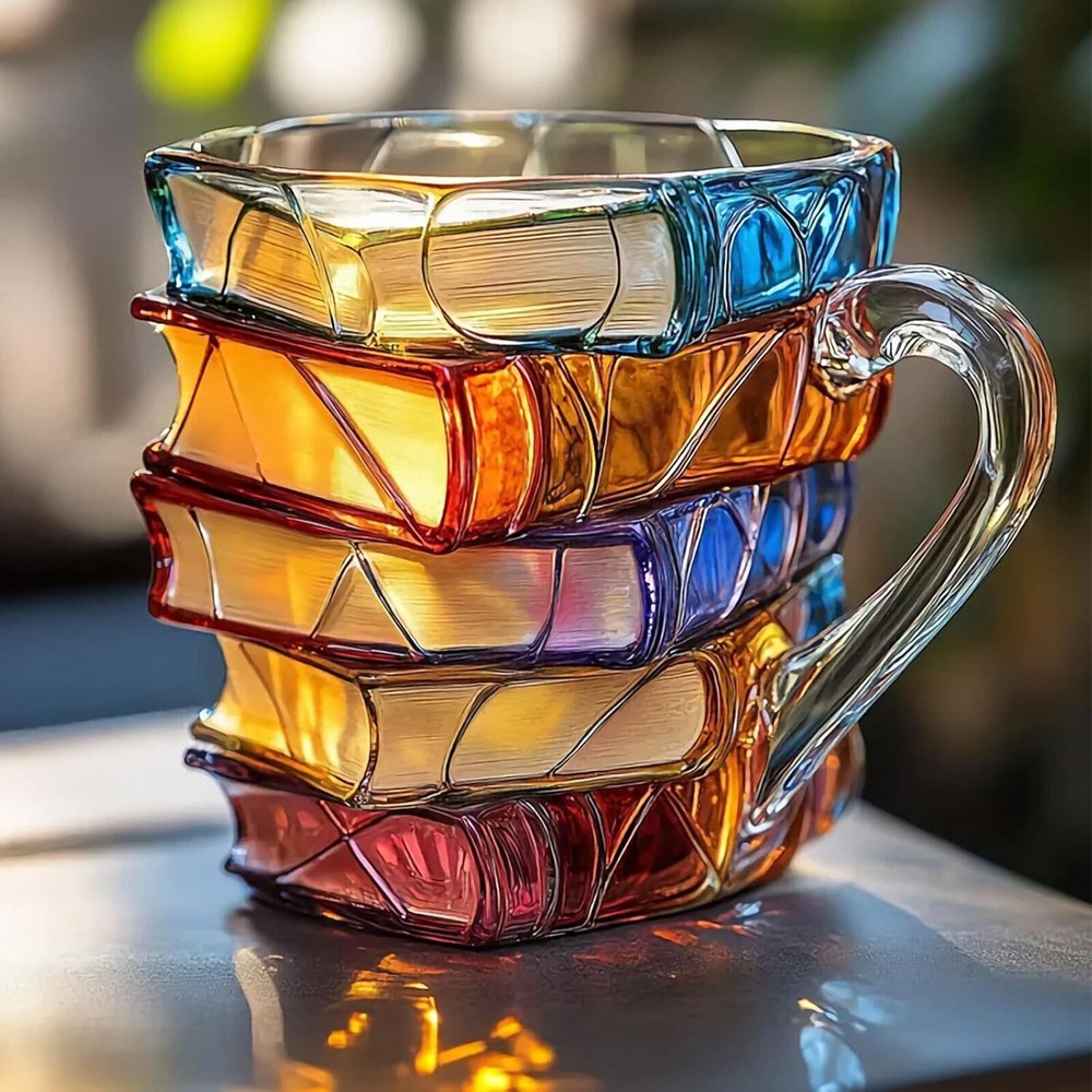 3D Painted Book Coffee Mug - Unique Novelty Stacked Books Cup