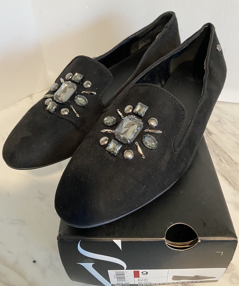 Vera Wang Black Flats Shoes Slip On Women’s Size 9 M Rhinestone Embellished