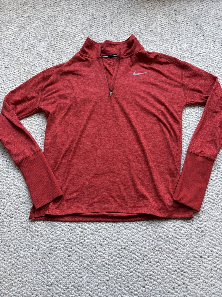 Nike Dri Fit  Long Sleeve Running Shirt Quarter Zip  sz Small  Burnt Orange
