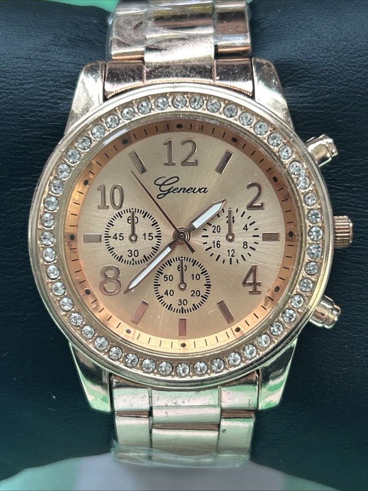 Geneva Rose Gold Tone Rhinestone Bezel Women’s Quartz Watch