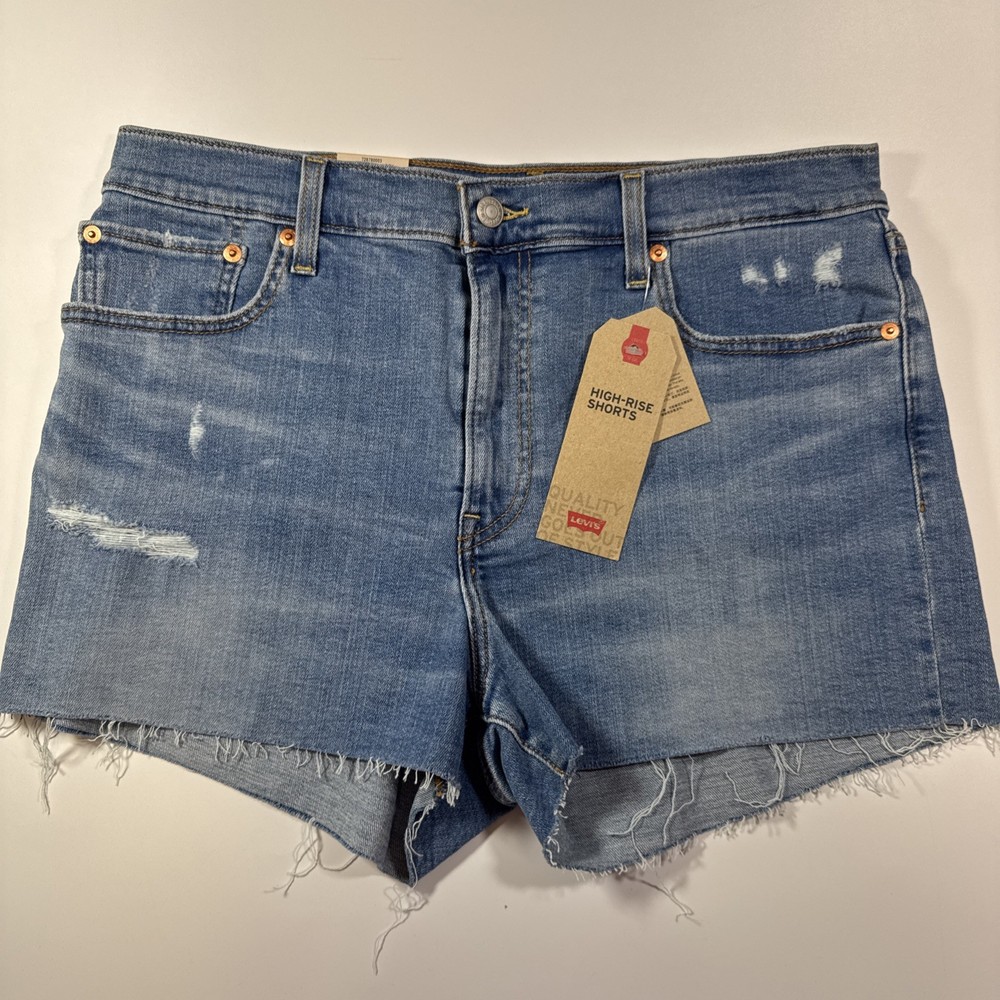 Levi’s Women’s High-Rise Denim Shorts 14 W32 Slim Hip Cutoff Distressed Raw