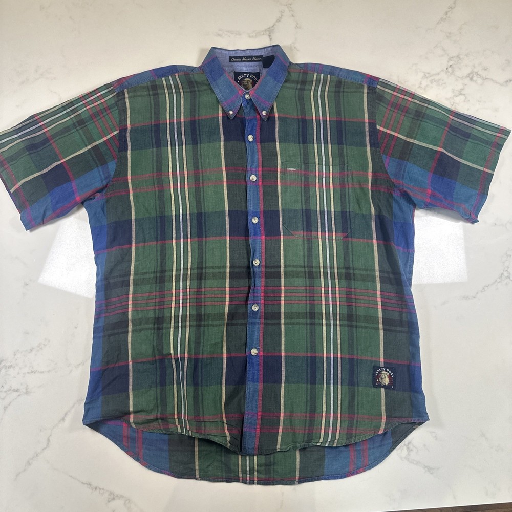 Vintage Salty Dog by Gant Men’s XL Double Washed Madras Plaid Button Down Shirt