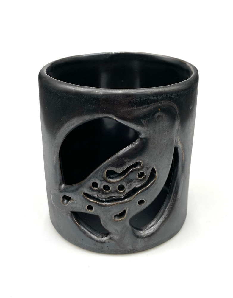Handcrafted OOAK Ceramic Candle Holder Luminaria, Cut Out Crow/Raven, Numbered
