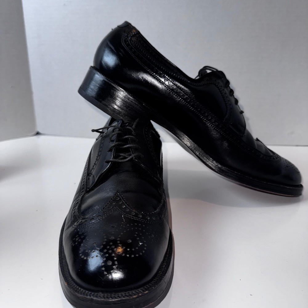 Florsheim Flexibles Wingtip Oxfords Mens 10.5 C Black Leather Brogue Dress Shoes