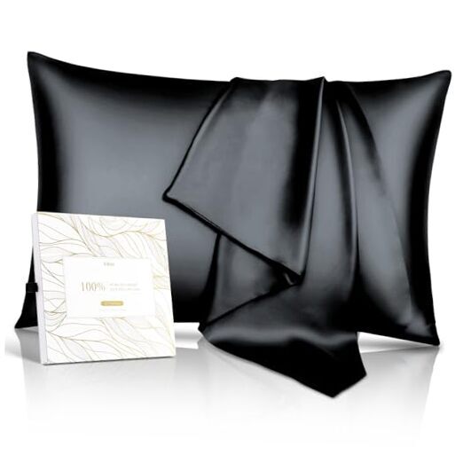 100% Pure Mulberry Silk Pillowcase for Hair & Skin - 22 King(20''x36'') Black