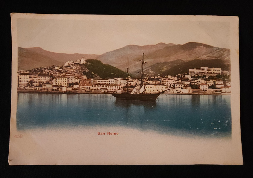Vintage Antique San Remo Panorama da Ovest Italy Lake Ship Postcard Photo Rare