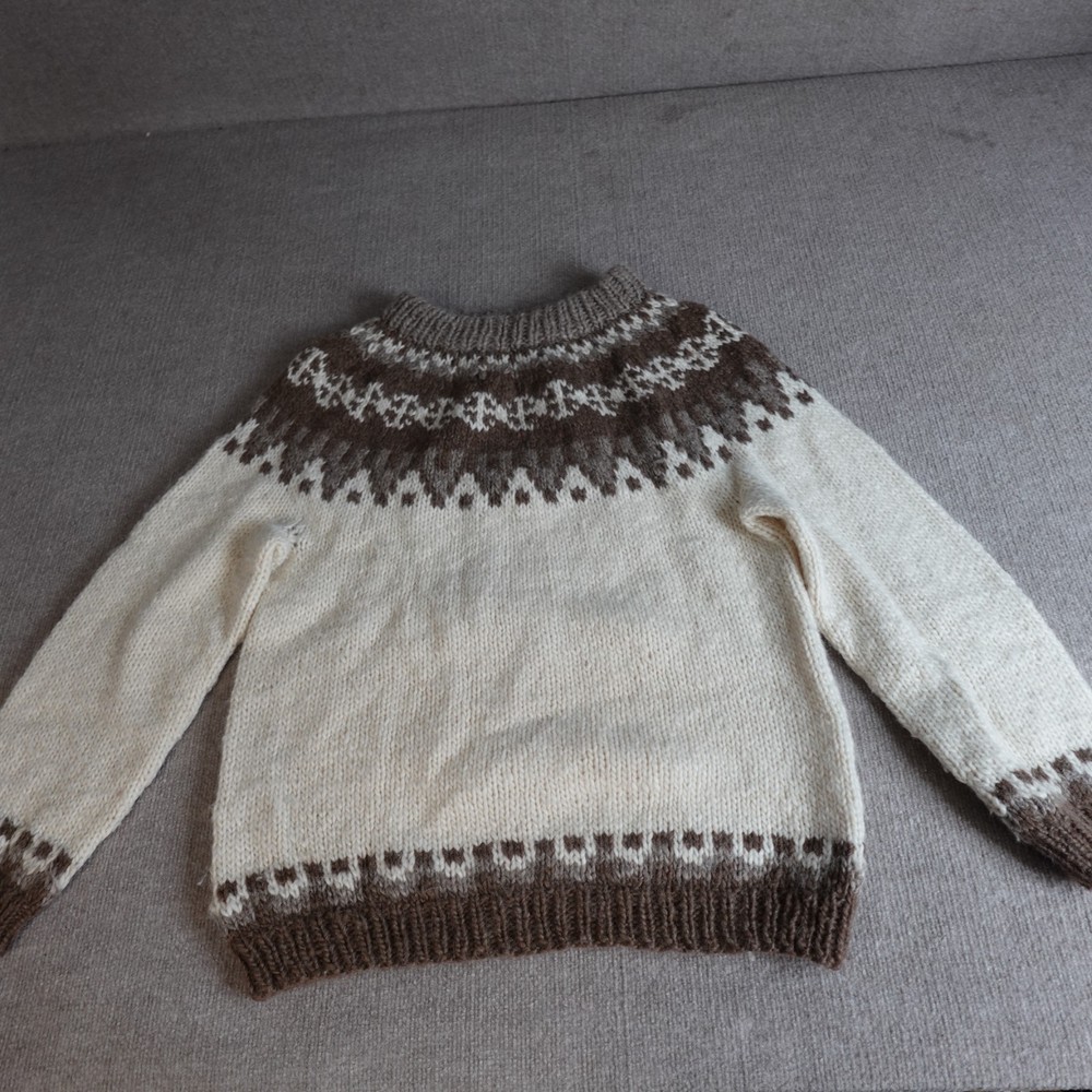 Vintage Rammagerdin Sweater Mens Medium Beige Wool Fair Isle Hand Knitted Chunky