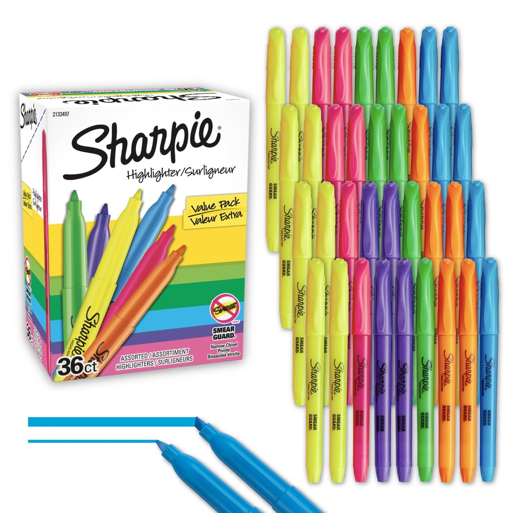 Sharpie Pocket Highlighters, Narrow Chisel Tip Highlighter Marker Set, Pack O...