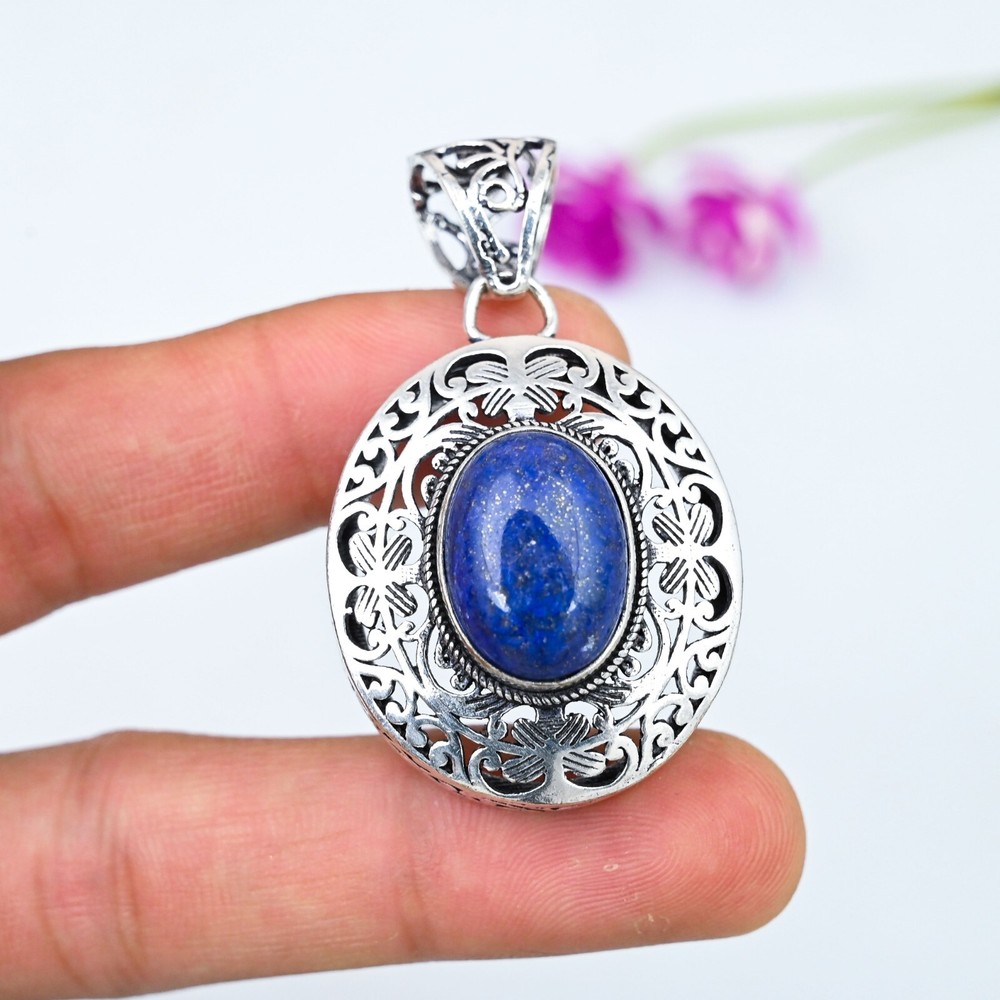 Natural Lapis Lazuli Gemstone 925 Sterling Silver Handmade Pendant Jewelry Gifts