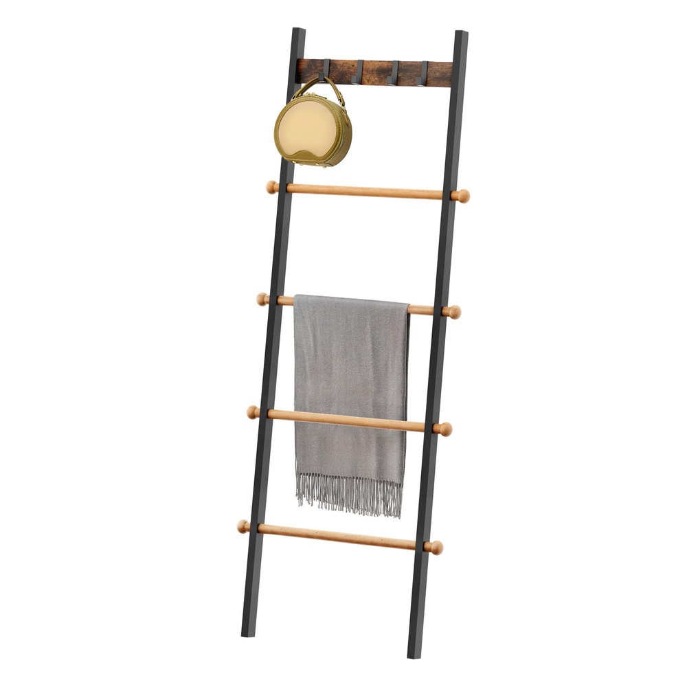 5 Feet Blanket Ladder,5-Tier Towel Rack Holder with 4 Hooks,Wall Leaning Ladd...