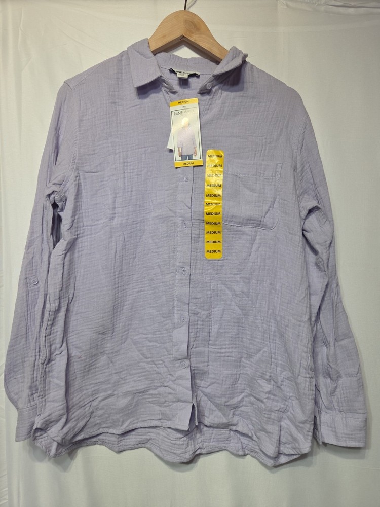 Nine West Shirt Womens M Lavender Gauze Button Up Minimalist Beachy