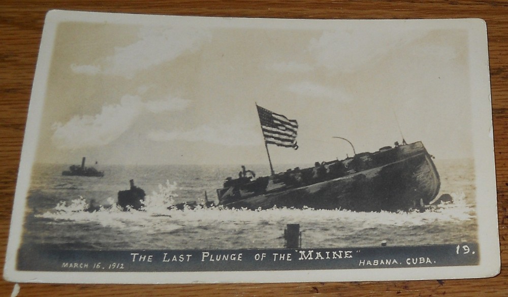 Real Photo Postcard RPPC The Last Plunge of the USS Maine Havana Cuba 1912 U1