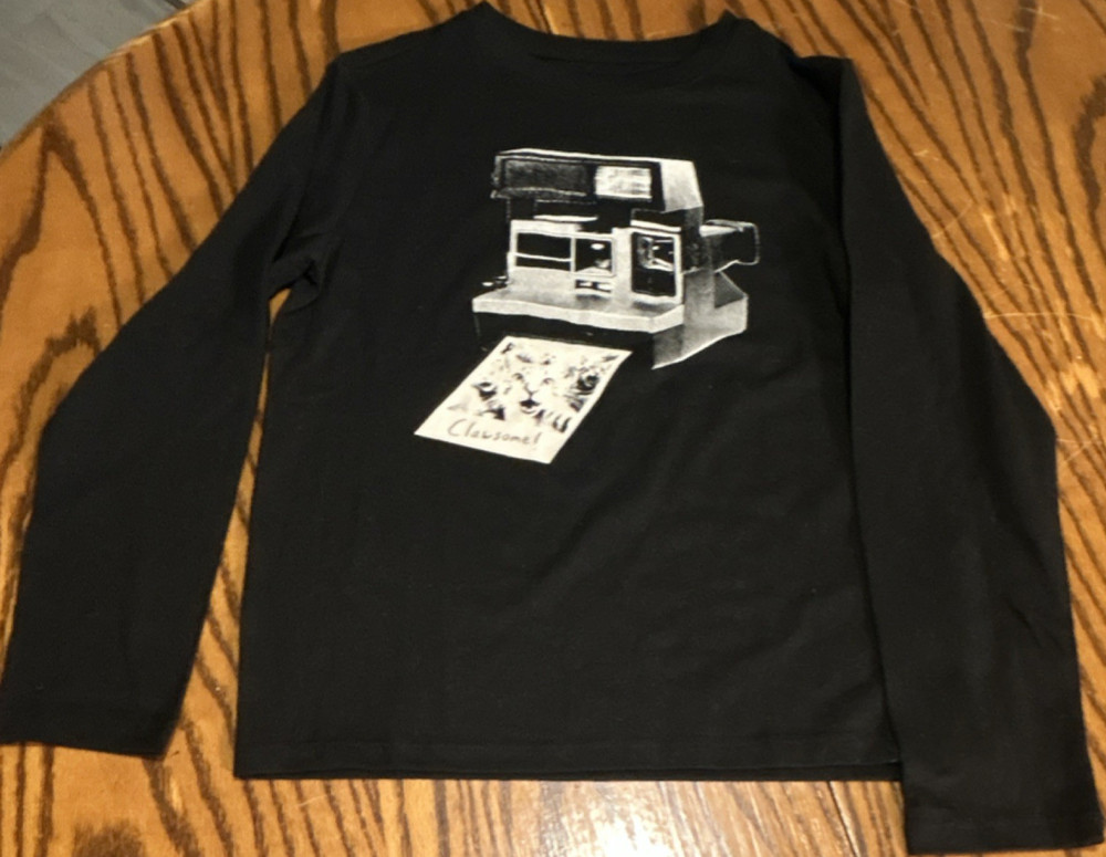 Target Girls Black Long Sleeve Graphic Print Crew Neck Polaroid Camera Tee M