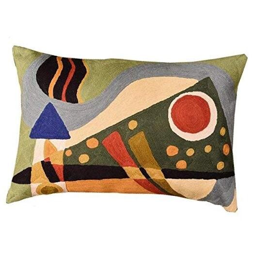Kandinsky-Inspired Green Composition Lumbar Pillow Cover