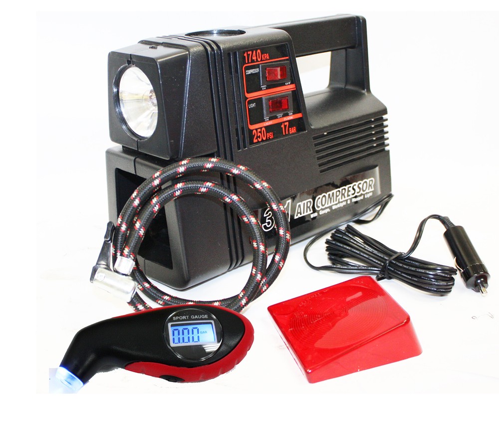 12V 250PSI Portable Car Air Compressor Pump Tire Inflator Emergency Spot Light