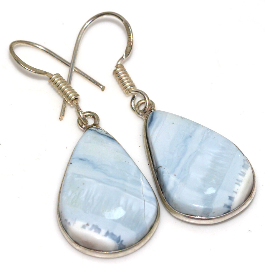 925 Silver Plated Owhyee Blue Opal Ethnic Earrings Jewelry Size 1.5