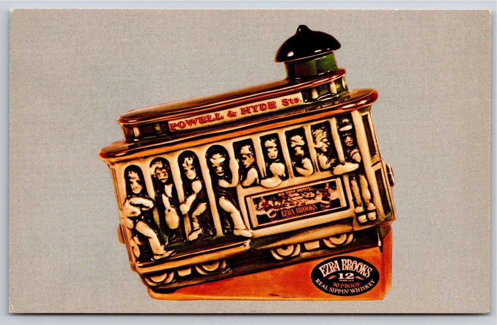 Advertising~Ezra Brooks Whiskey~San Francisco California Cable Car~Postcard
