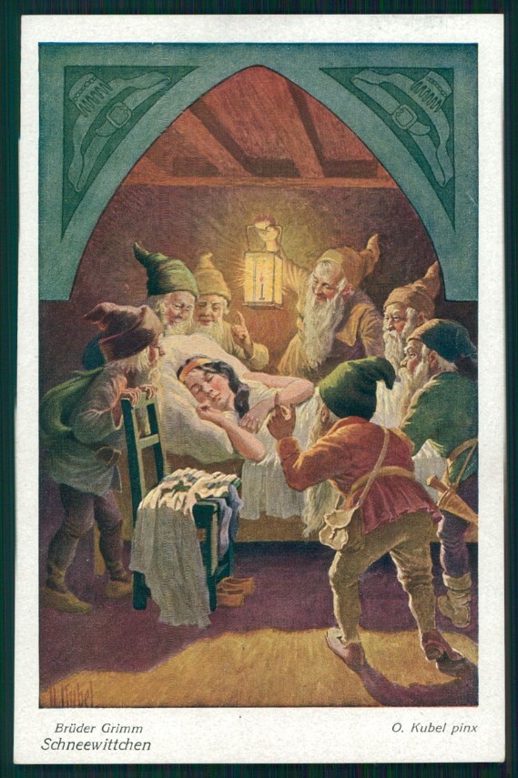Artist Signed Kubel Fairy Tales Snow White Gnome Zwerge Dwarf postcard TC2821