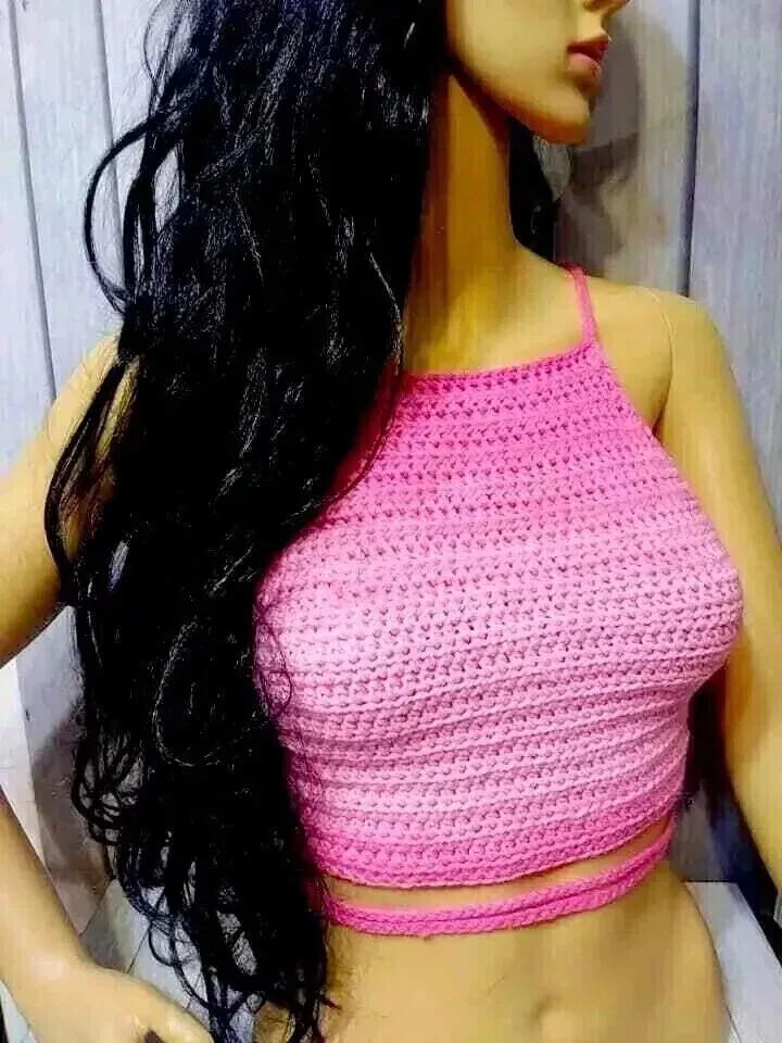 handmade crochet womans boho summer top festival M/L pink ombre USA made new