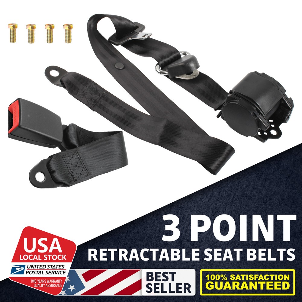 Retractable 3 Point Safety Seat Belt Car Vehicle Adjustable Belt Straps Black