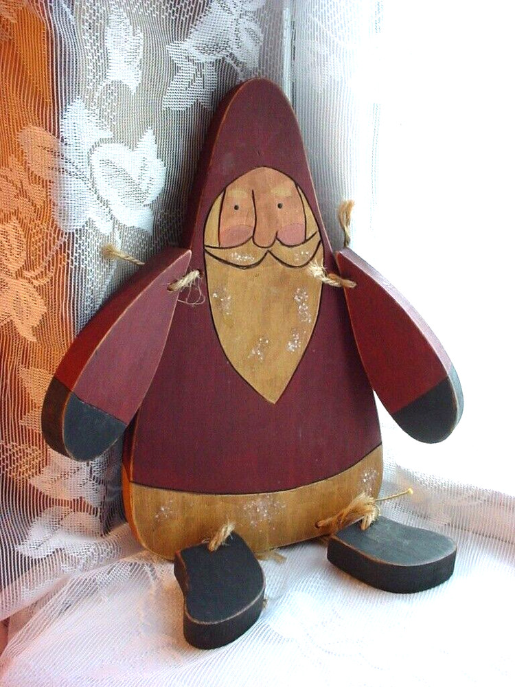 Folk Art Santa Claus Shelf Sitter Christmas Decor Handcrafted Wood