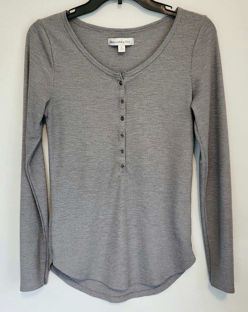 Abercrombie & Fitch Waffleknit Henley Top Lng Slv Shirt Size Large Y2K BellaSwan