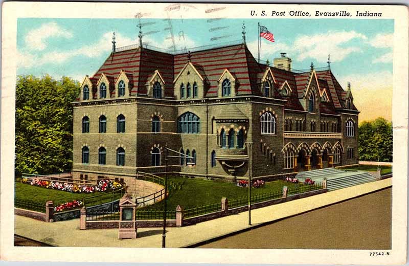 Postcard BUILDING SCENE Evansville Indiana IN m/09 AO6935