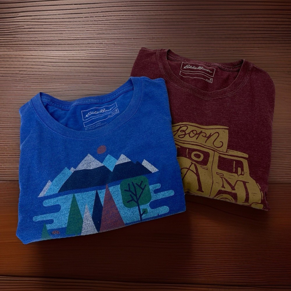 Lot Of 2 Eddie Bauer Womans M Medium Travel Outdoors Short Sleeve T Shirt