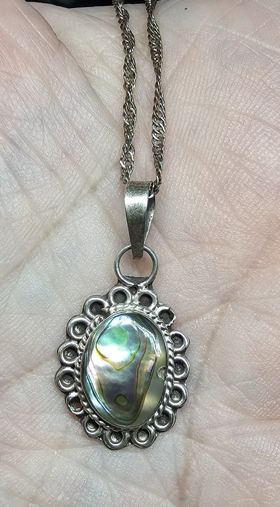 Sterling Silver Abalone Shell Pendant & 925 Chain – Vintage Taxco