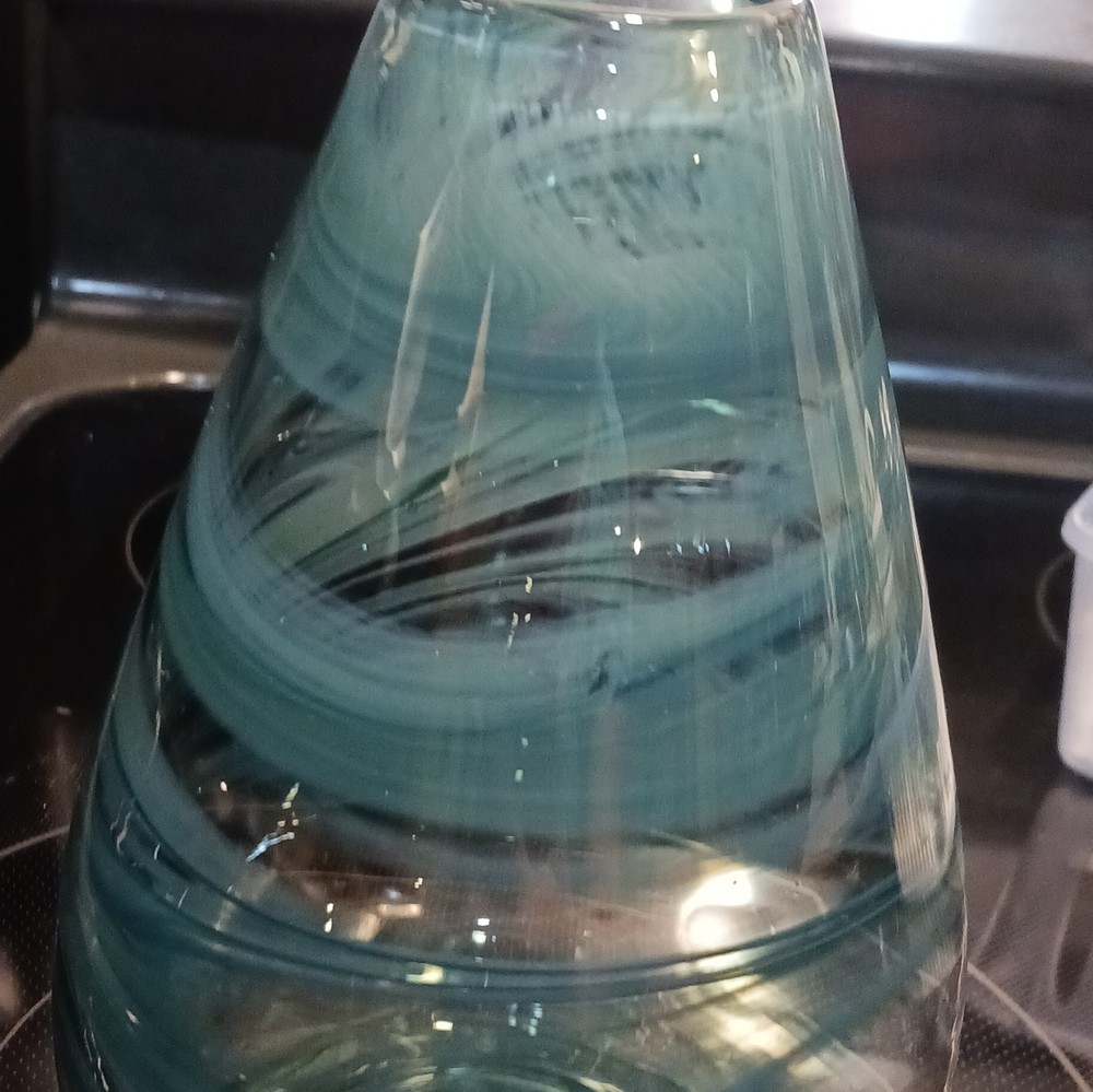 Blue Swirl Art Glass Vase Decorative Glossy Glass Clear Pattern
